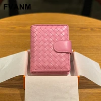 authentic leather weave short buckle wallet multi functional folding coin purse card holder integrated fashion all matching 2022
