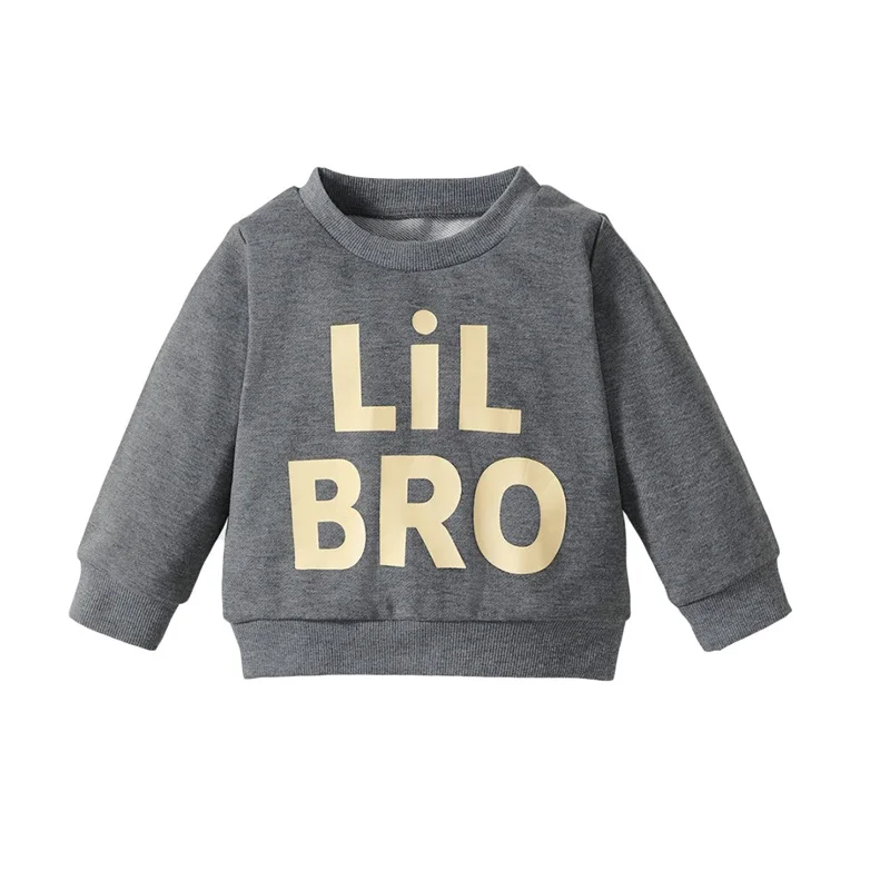

Kid Boy Shirt Long Sleeve Round Neck Letters Print Street Party Casual Loose Fall Spring Grey Tops