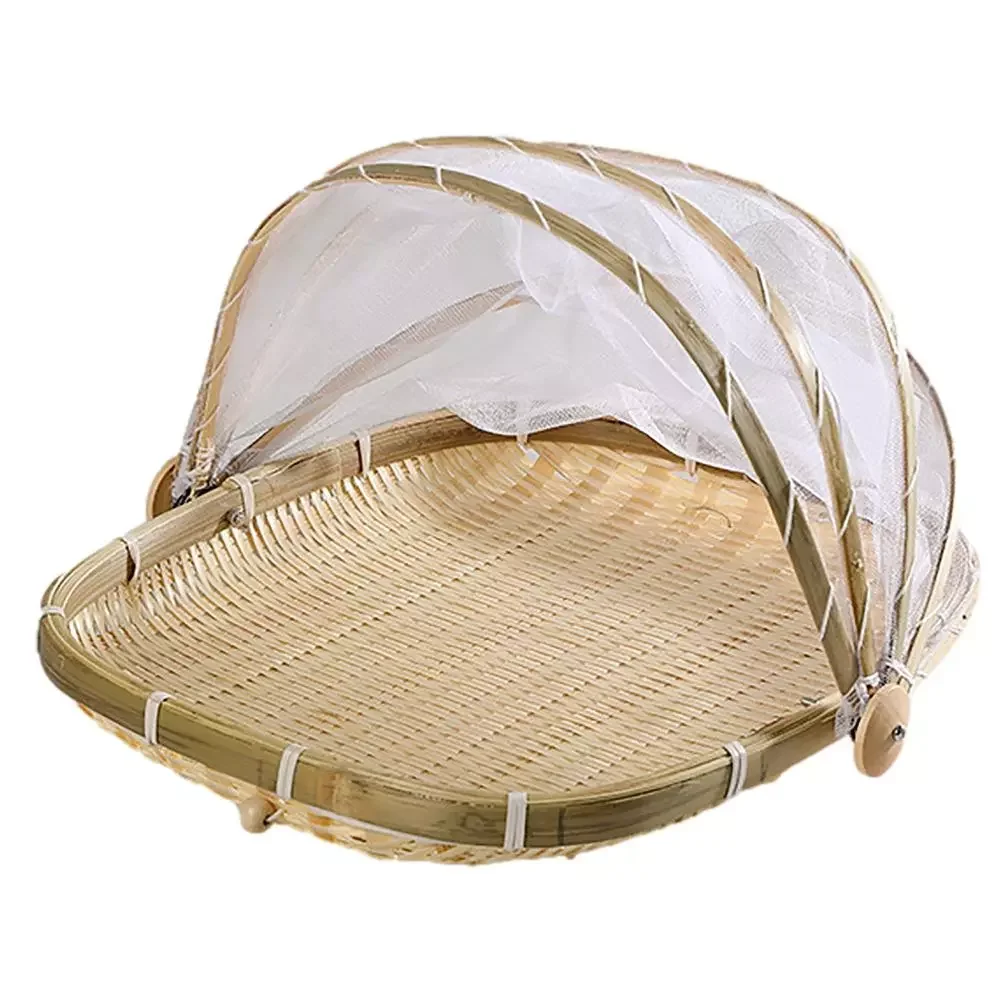 

Food Storage Basket With Gauze Mesh Hand-woven Bug-proof Picnic Storage