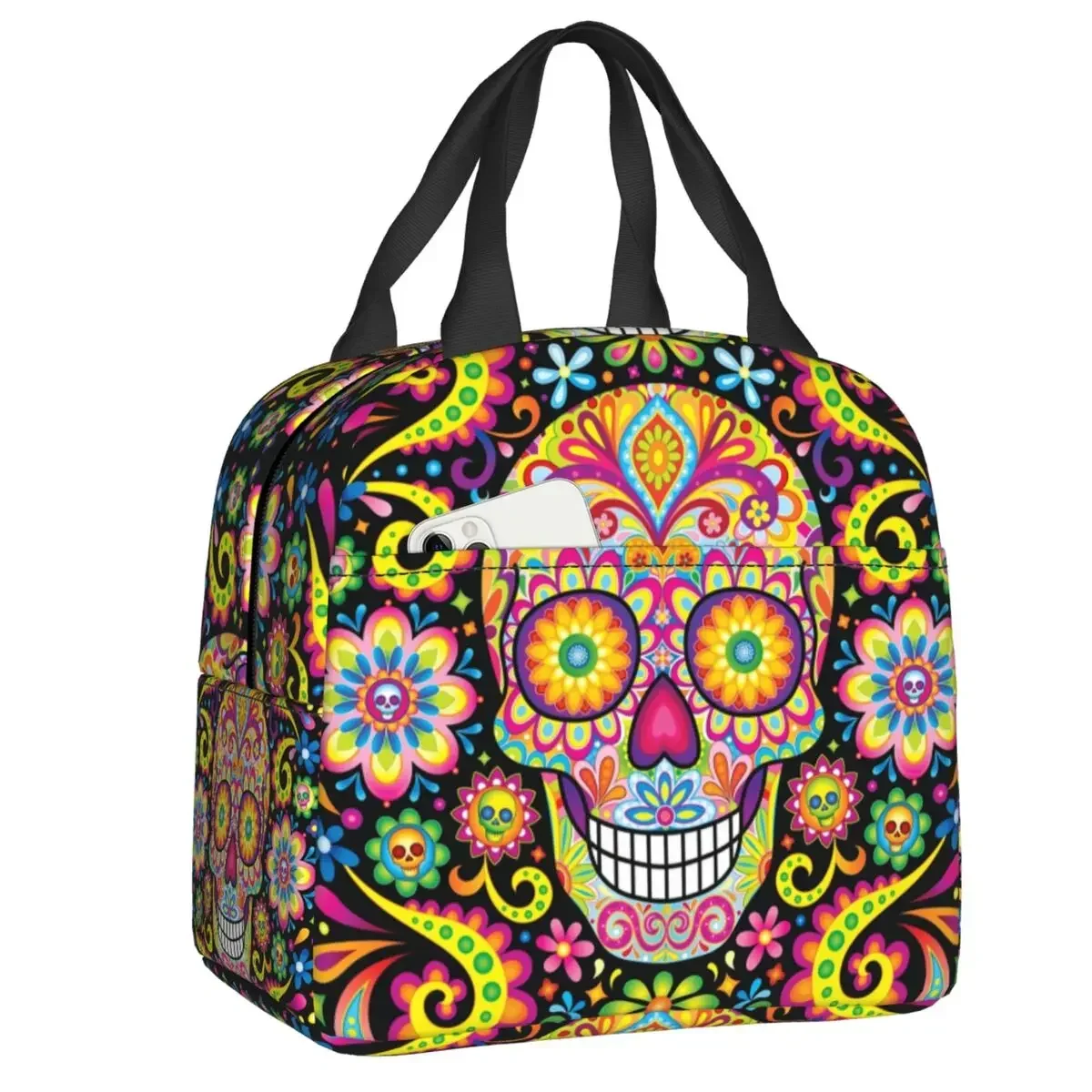 

Мексиканский Сахар Череп день мертвецов искусство Изолированные сумки для обедов женский многоразовый термоохладитель пищевой Ланч-бокс Открытый Кемпинг путешествия