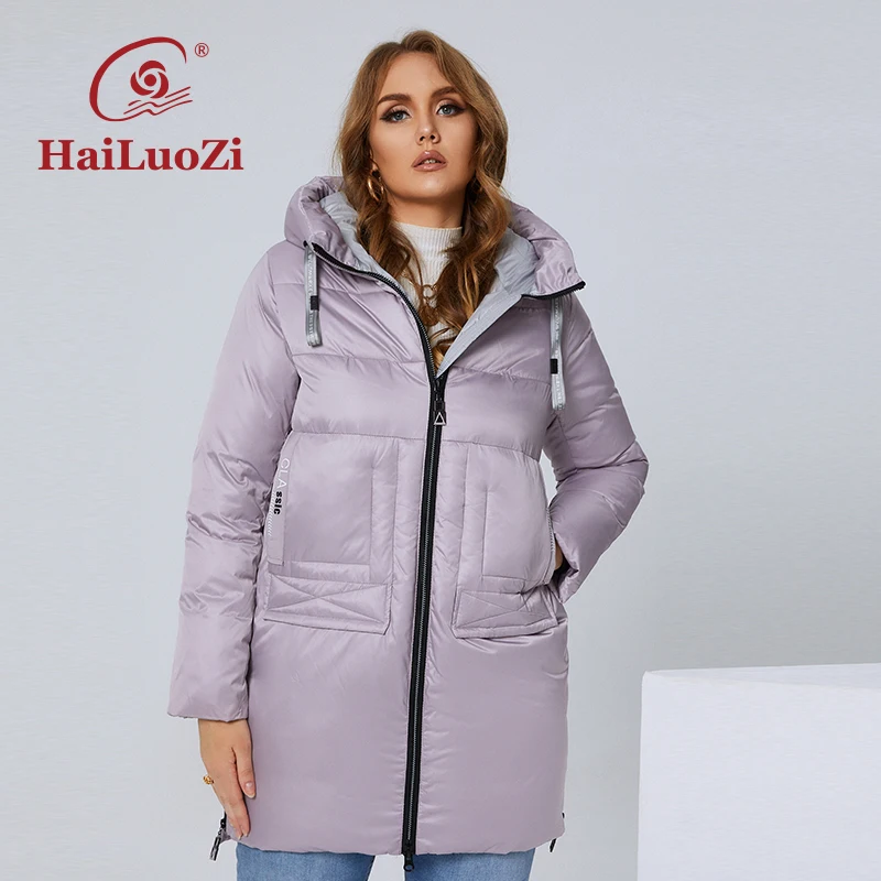 HaiLuoZi 2022 Winter New Women Coat Plus Size Short Classic Fashion Splicing Women's Down Jacket Hood Oversize Female Parka 6877