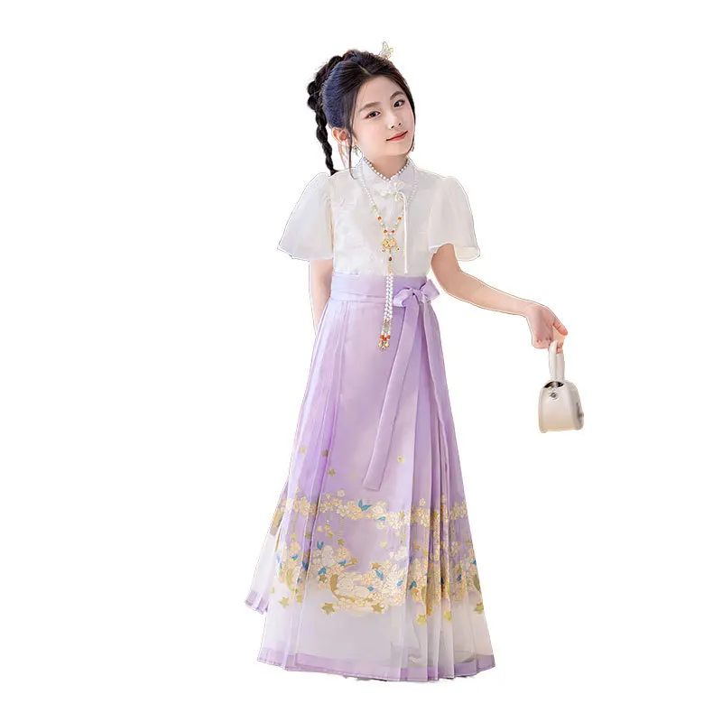 Традиционный китайский комплект Hanfu для девочек юбка с лицом лошади детская