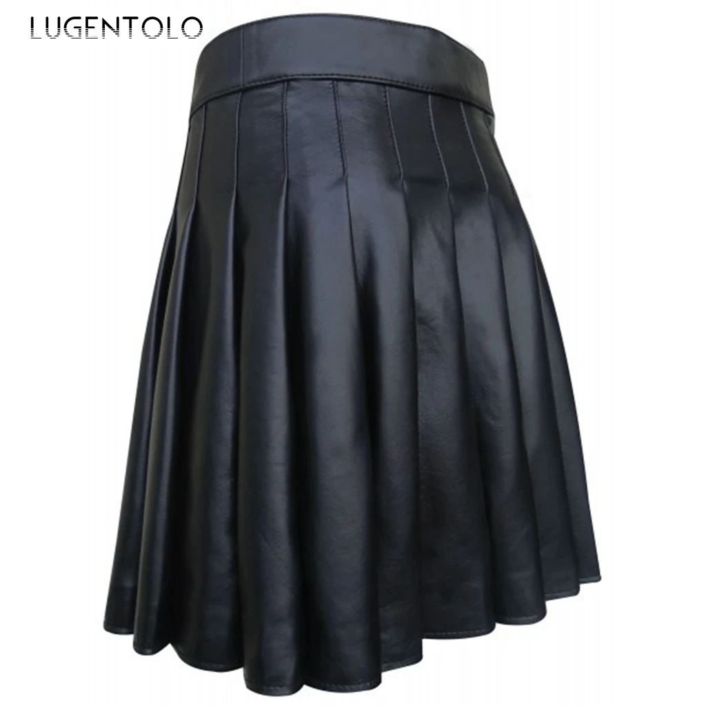 Женская плиссированная юбка из Шотландской искусственной кожи однотонная