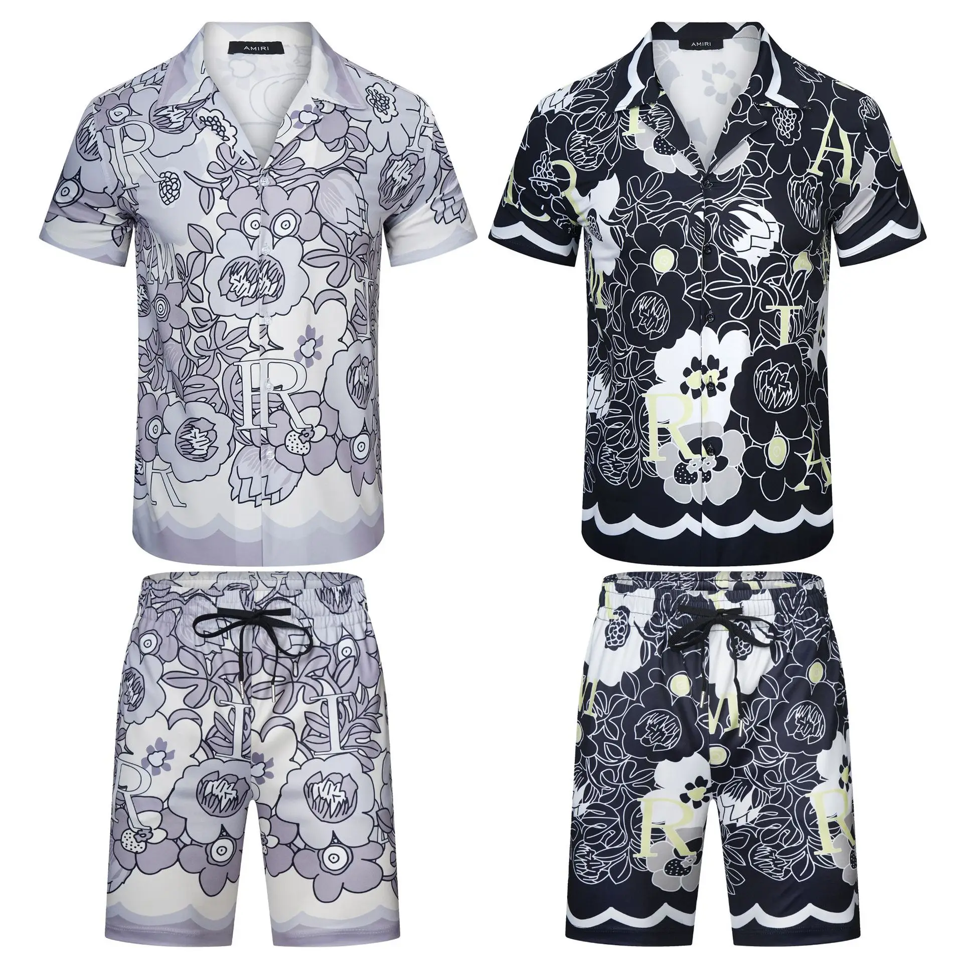 

Hawaiian Flower Print Tee for Men and Women Set mens t shirts