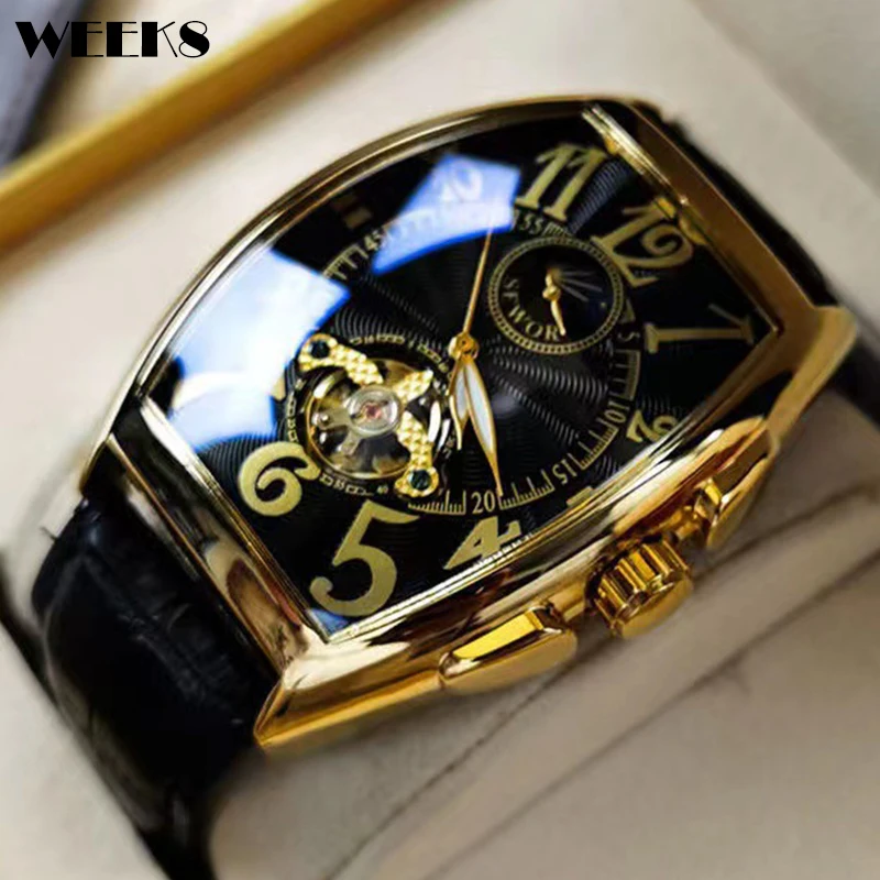 Luxury Automatic Mechanical Watch for Men Wrist Watch Tourbillon Skeleton Wrist Clock Tonneau Case Male Luminous Top Wristwatch aesop male men s mechanical watches skeleton tourbillon leather watch for men wristwatch man luxury clock mechanical watch men