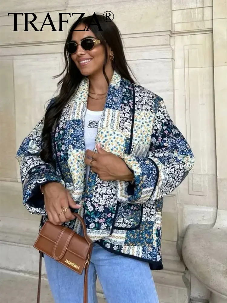 

Женская Стеганая куртка с длинным рукавом, с цветочным принтом