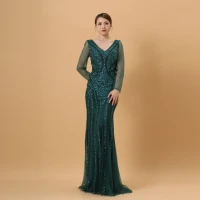 green v neck long sleeve handmade heavy beaded wedding mother of the bride groom formal parti sequin dress event wear plus size