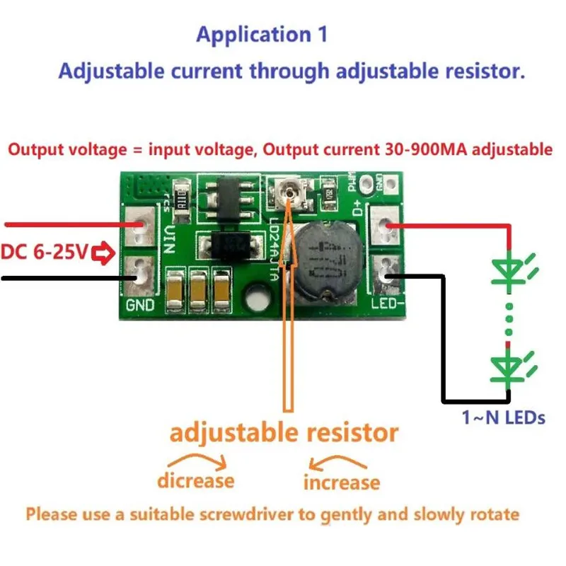 LD24AJTA DC 6-24 В 30-900 мА Регулируемый светодиодный драйвер ШИМ-контроллер DC-DC