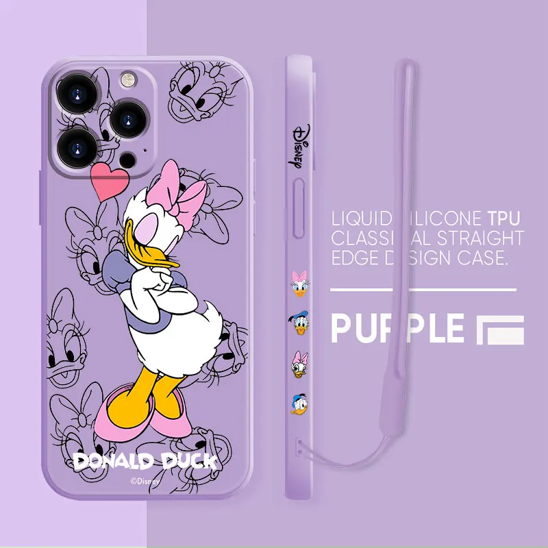 

Liquid Silicone Case For Apple iPhone 13 12 11 Pro Max 8 7 6 6S Plus XR XS X SE2020 Multicolor Phone Coque Daisy Duck Cartoon