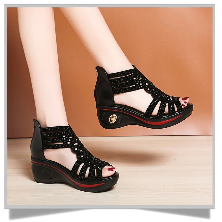 New Sexy Fashion Wedge Sandals Women Summer Shoes Elegant Ladies Rome Hollow Out Sandals Female Sandals Black Wedge Heels Large