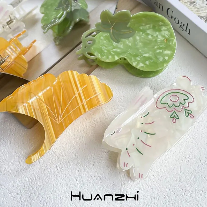 

Gourd Rabbit Ginkgo Leaves Acetic Acid Hair Claws for Women Girl Party Jewelry Gift HUANZHI 2023 NEW Hairpin Unique Headdress