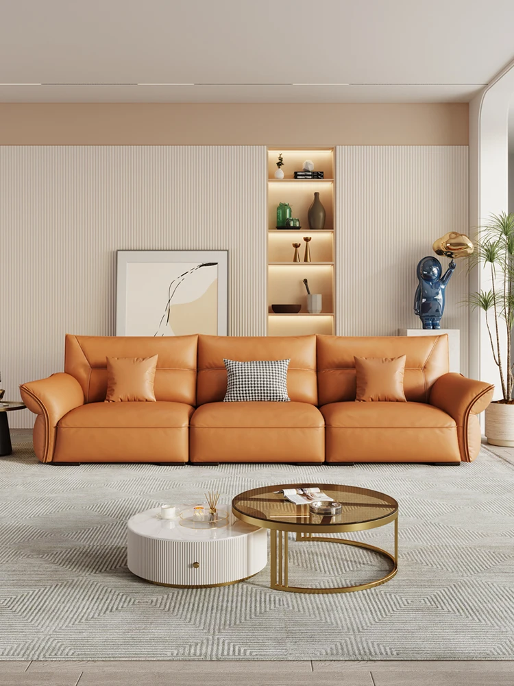 

Light extravagance and extreme simplicity into the oral layer cowhide sofa living room modern simple cream sofa combination