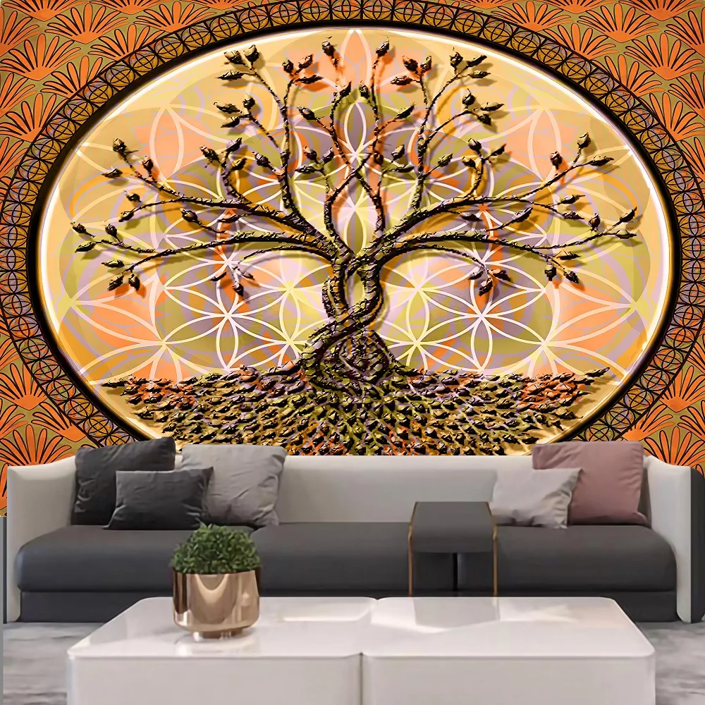 

Psychedelic Tree Art Tapestry Life Tree oil Painting Mandala Macrame Hippie Tapestries Bedroom Living Room Decor Wall Hanging
