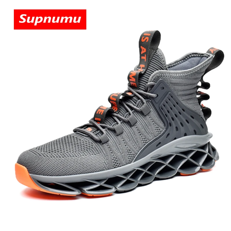 

Men's High Top Flying Woven Sports Running Shoes Blade Rubber Sole Wear-resisting Non-slip Outdoor Walking Gym Sneakers for Men
