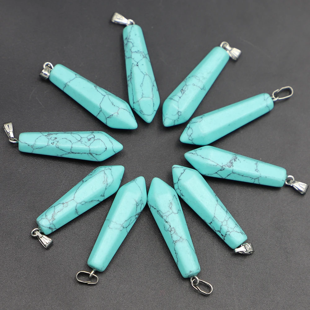 New Natural Stone Hexagonal Pillar Pendants Turquoise Jewelry Trendy Reiki Charms Making DIY Earrings Necklace Accessories 24Pcs