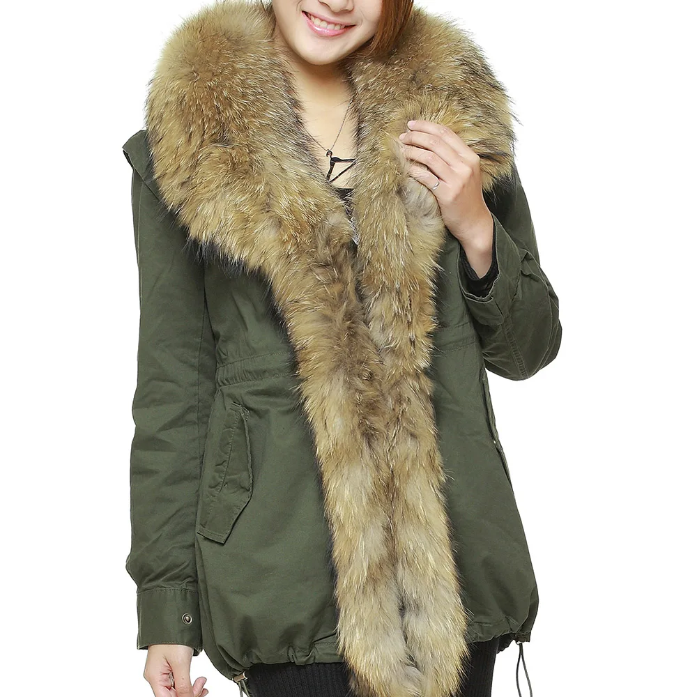 Maomaokong  new style  winter women cotton coat Natural real raccoon fur collar jacket female parka with large fluffy real  fur