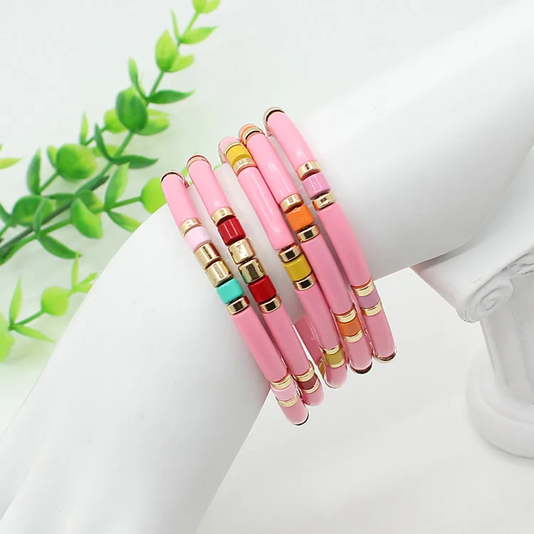 

Bohemian DIY Handmade Beaded Fashion Ladies Bracelet Rainbow Color Enamel Beach Bracelet for Girlfriend Perfect Gift for Friend