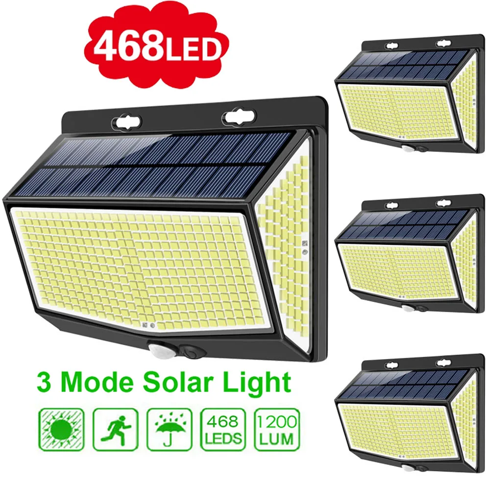 

Hot selling Outdoor Solar Lamp with Motion Sensor Solar LED Light 3 Modes 468 LEDs Sunlight Powered for Garden Street Decoration