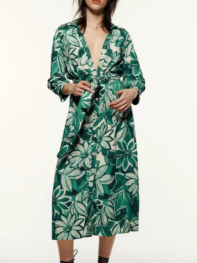 

Женское платье-рубашка с поясом и бантом Kumsvag, элегантное свободное платье с винтажным принтом, одежда для улицы, лето 2022