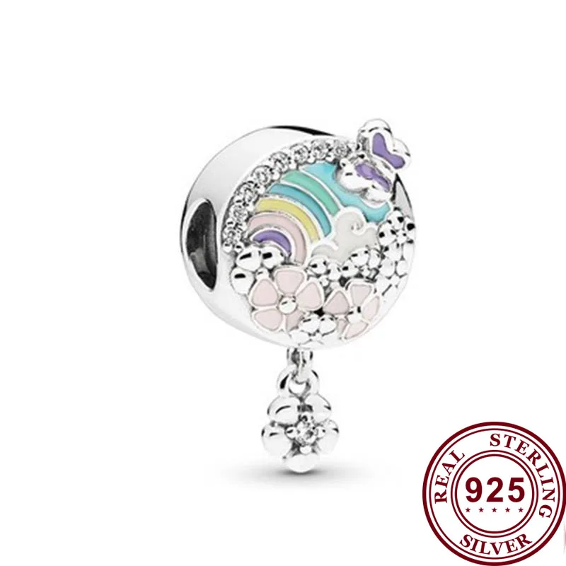 Hot 925 Sterling Silver Colored Flowers Elegant Beads Suitable For The Original Pandora Womens Bracelet Diy Charm Jewelry