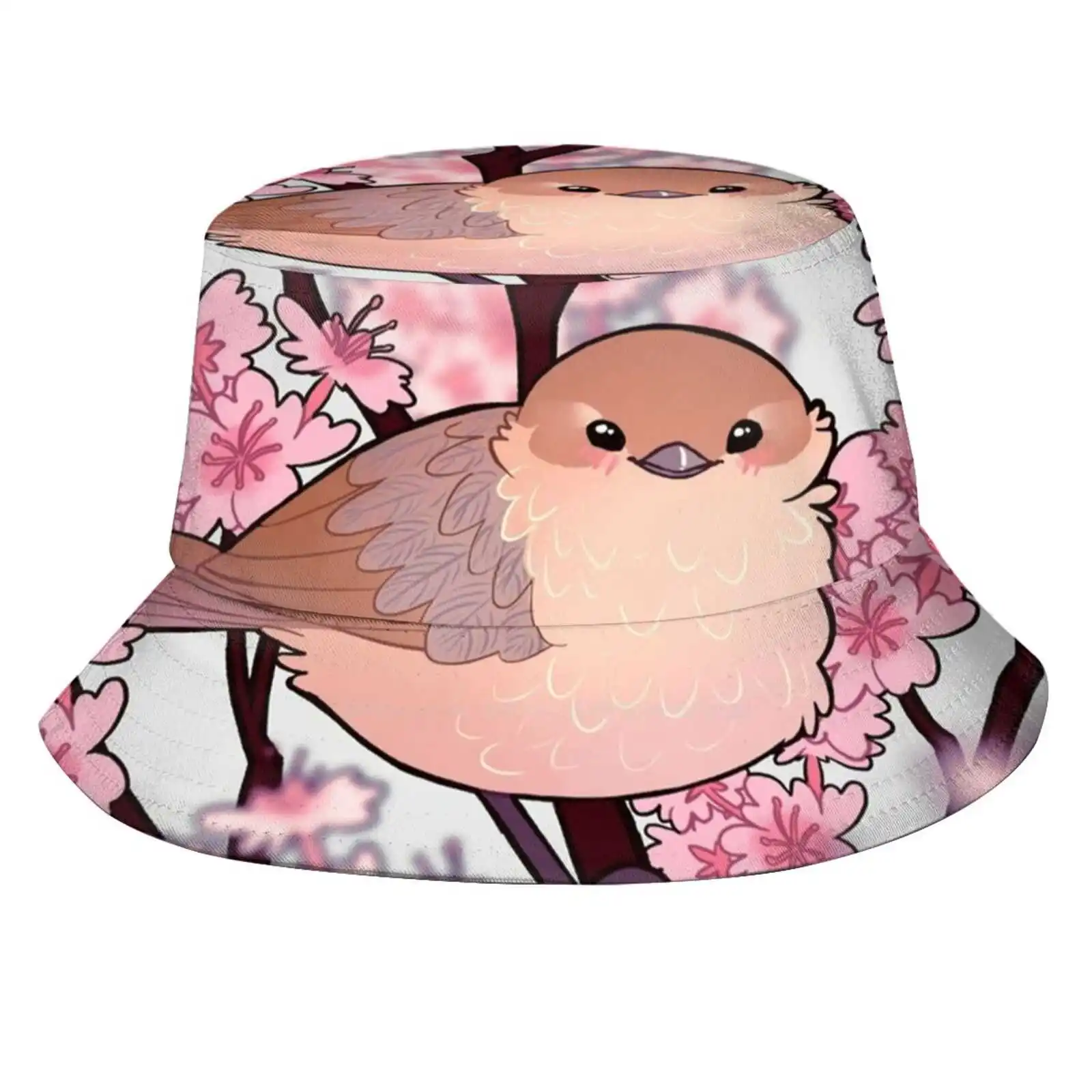 

" You Are Too Beautiful And Precious " Sakura Blossom Bushtit Bird Foldable Panama Bucket Hat Cap Mental Health Mental Illness