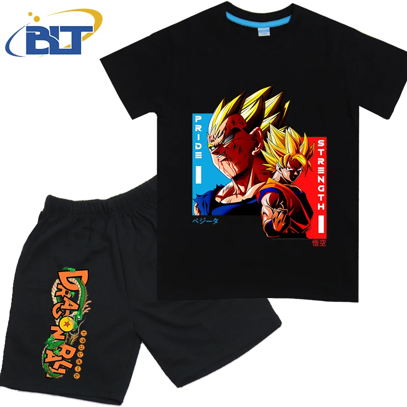 Фото Комплект футболок с аниме Dragon Ball Son Goku, детские хлопковые шорты с короткими рукавами, комплект из 2 предметов, одежда с героями мультфильмов для мальчиков и девочек №1