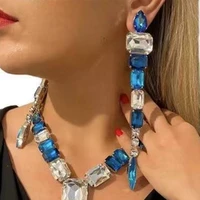 mixed color big square crystal long sanke shape big pendant earrings for women bling rhinestone geometric drop dangle earrings