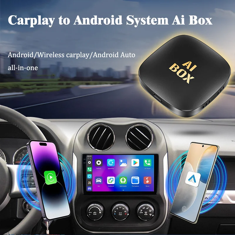 Фото Смарт-приставка Android 3-в-1 с ИИ, беспроводной CarPlay и Android Auto для YouTube, Netflix, VW, Toyota, Nissan, Hyundai, Ford, Kia, MG, 2 ГБ+32 ГБ №2