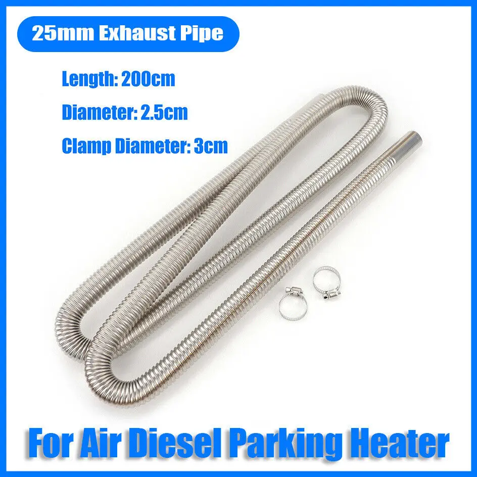 

200cm Car Truck Van Diesel Air Parking Heater Stainless Steel Exhaust Pipe Tube Gas Vent Hose Silver Car Heaters Accessories