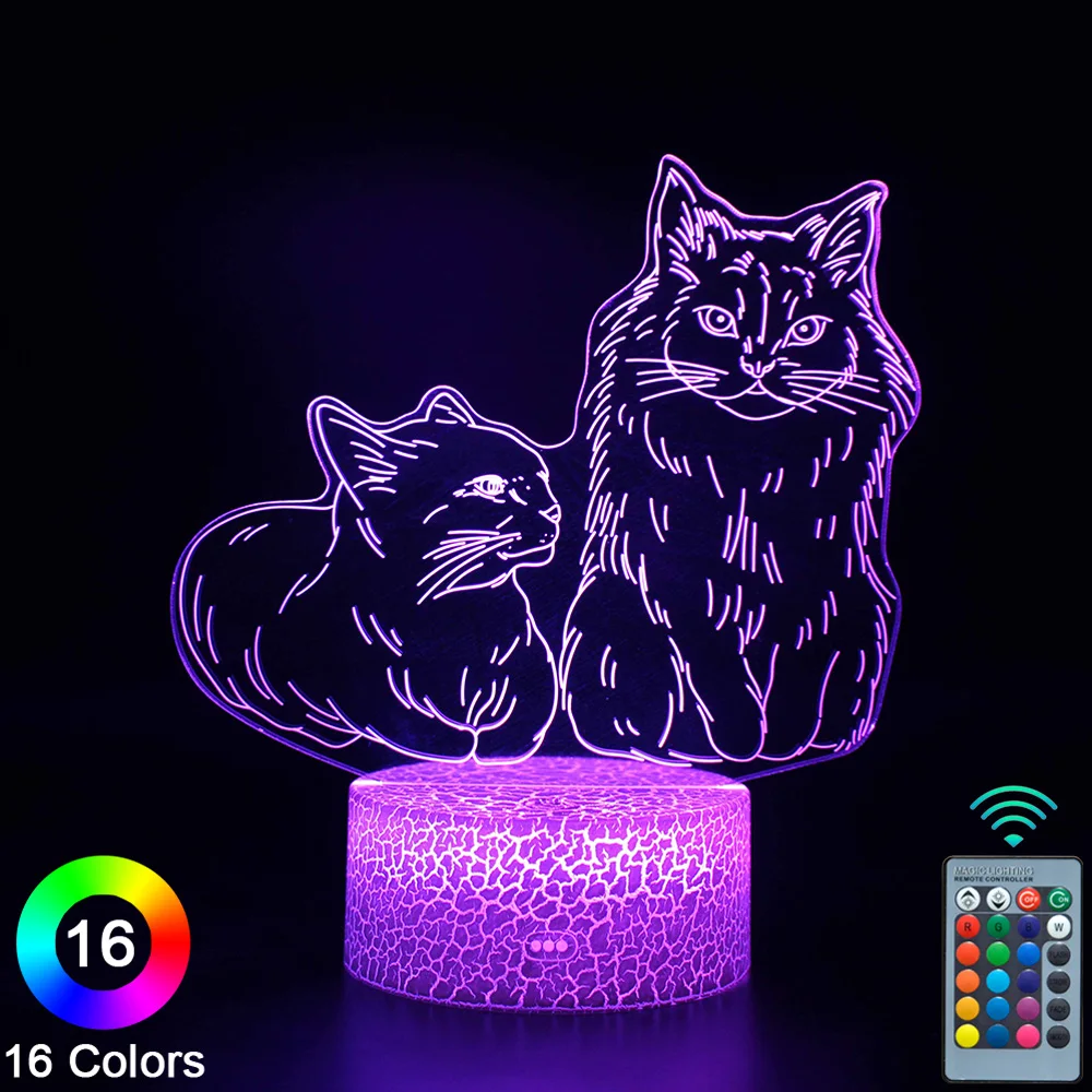 

Cats LED 3D Night Lights Touch Remote Control Novelty Table Desk Lamp Room Decor Christmas Birthday Gift -No.868