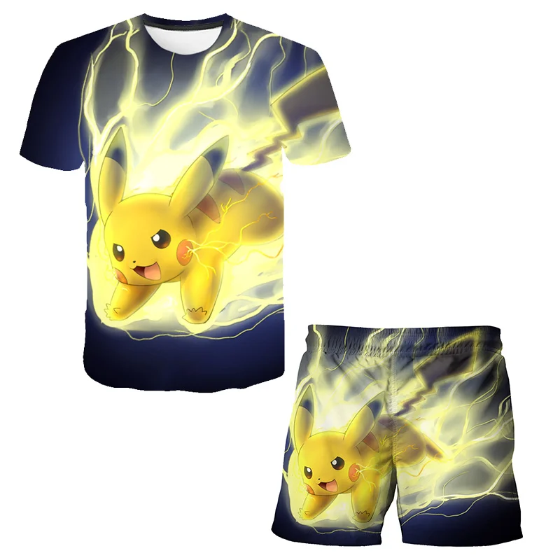 

Kids Pokemon Clothes Sets T shirts Boys Cartoon Outfits Summer Pokémon Tees Suits Children Clothing T-shirt + Shorts Kids Suit