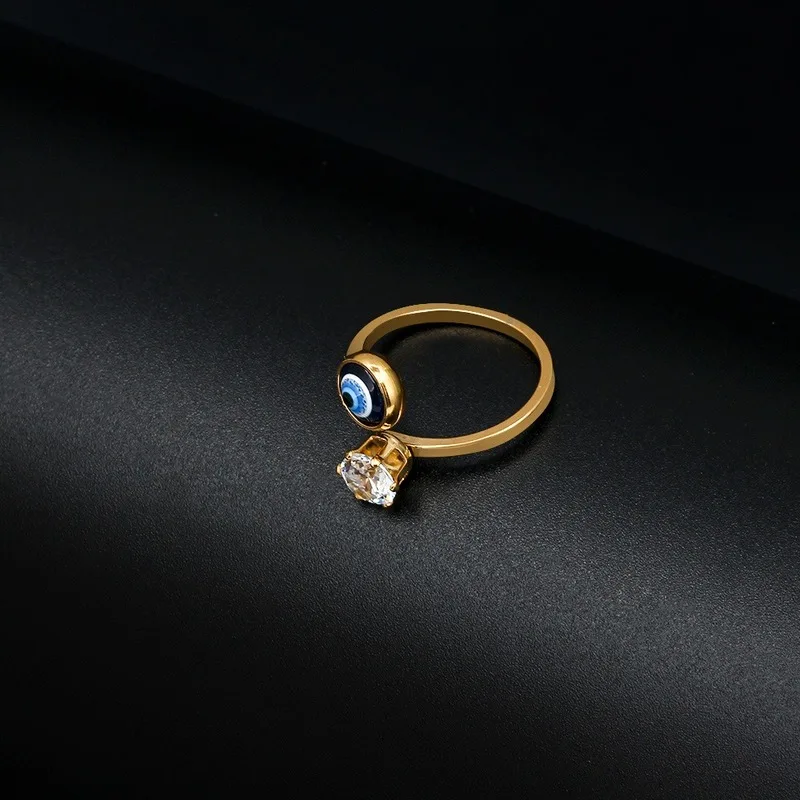 

1pc Evil Eye Ring Women Girls Jewelry Crystal Gold Silver Color Opening Ring Adjustable Alloy Jewelry Luxury
