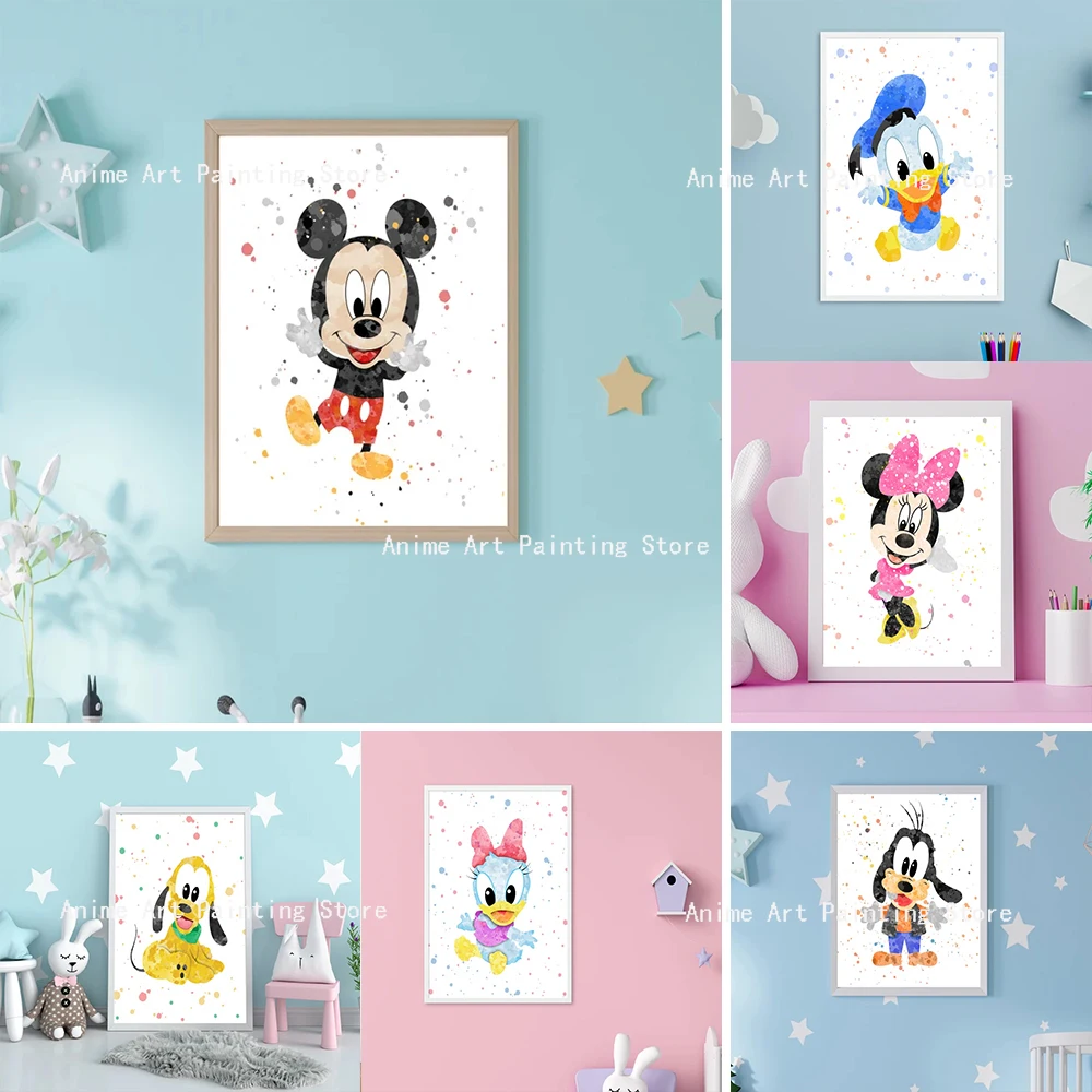 

Disney Cartoon Mickey Mouse Minnie Donald Duck Watercolor Poster and Print Canvas Painting Wall Art Gifts Home Decor Child Gift