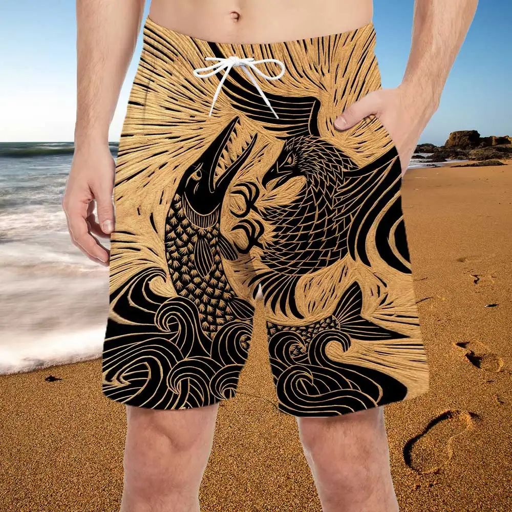 Summer New 3D Printing Men's Shorts Animal Series Eagle Casual Loose Beach Shorts