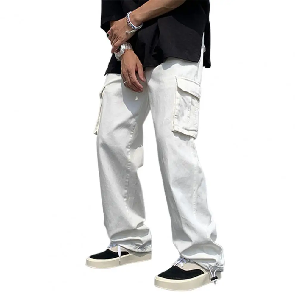 

Chic Men Trousers Full Length Young Simple Pure Color Deep Crotch Men Trousers