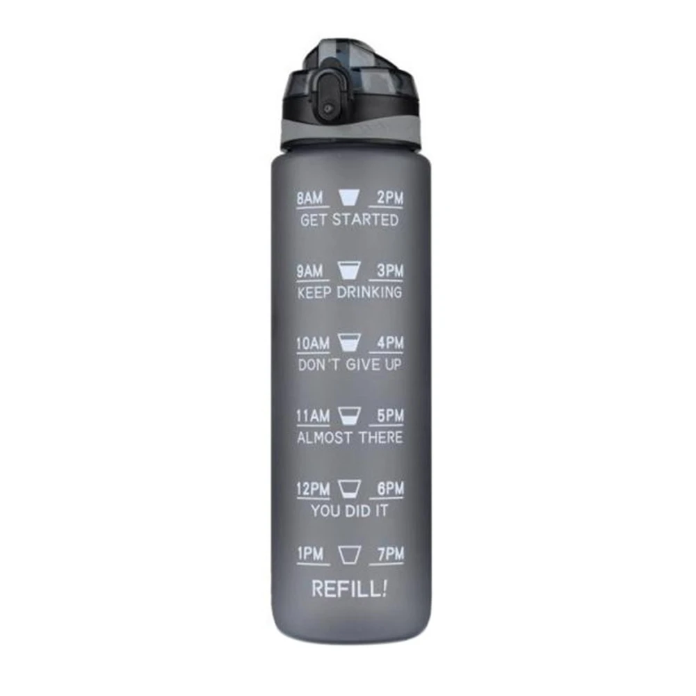

1L Tritan Material Water Bottle with Bounce Cover Time Scale Reminder Outdoor Sports Fitness Water Cup Frosted Cup-D