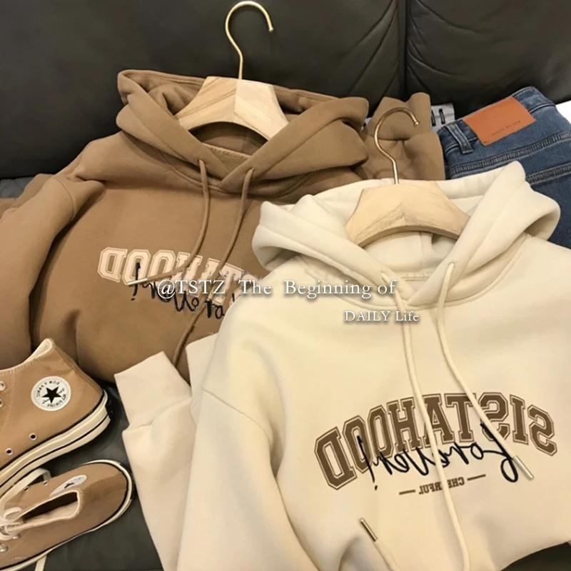 

MASANON maternity dress autumn and winter hooded drawstring sweater letter thickened loose maternity top female 2022 new