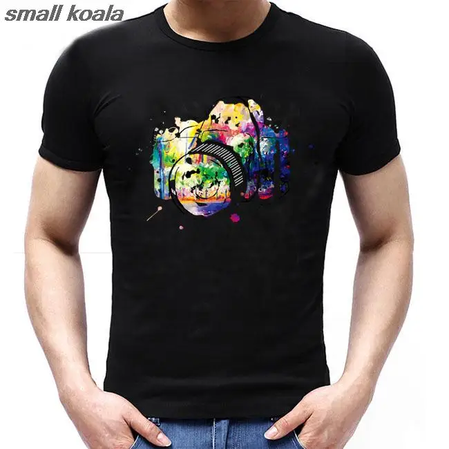 Новое поступление Забавная красочная футболка с принтом фотокамеры летние