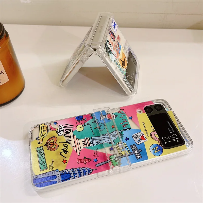 

Famous Scenery Tags Colorful Sticker Phone Case for Samsung Galaxy Z Flip 3 PC Back Cover for ZFlip3 Protective Hard Case Shell