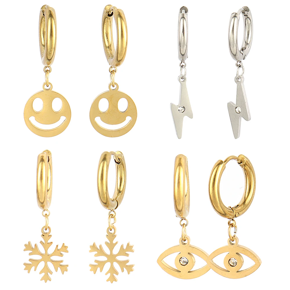 

Stainless Steel Lightning Earrings Smiley Earrings For Women Cartilage Drop Dangle Earrings Geometric Punk Jewelry Women Gifts