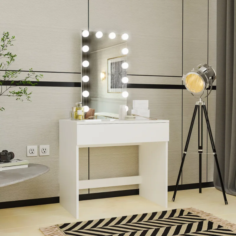 

Boahaus Ariadne Modern Vanity Table, Light Bulbs, White, for Bedroom makeup table vanity desk