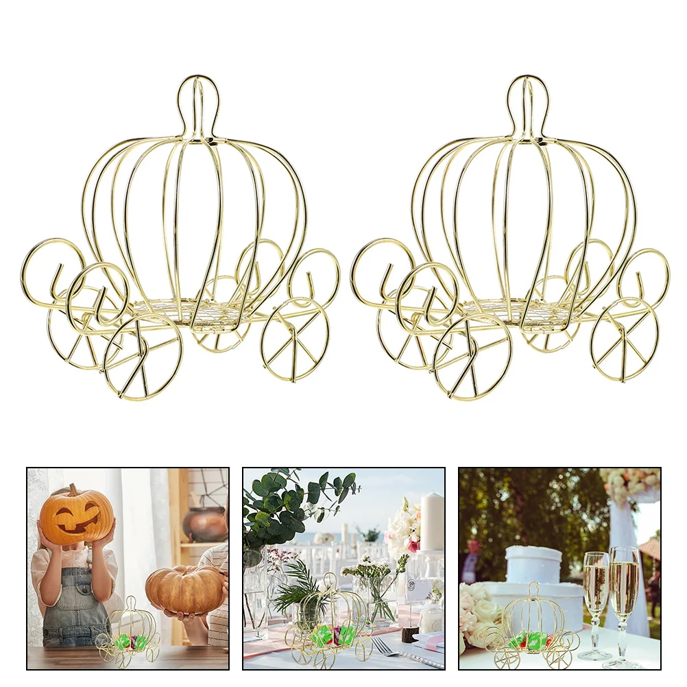 

Box Candy Pumpkin Cart Carriage Metal Decor Golden Storage Wedding Holder Snacks Delicate Trinkettreatssweet Shape Jar Carrier