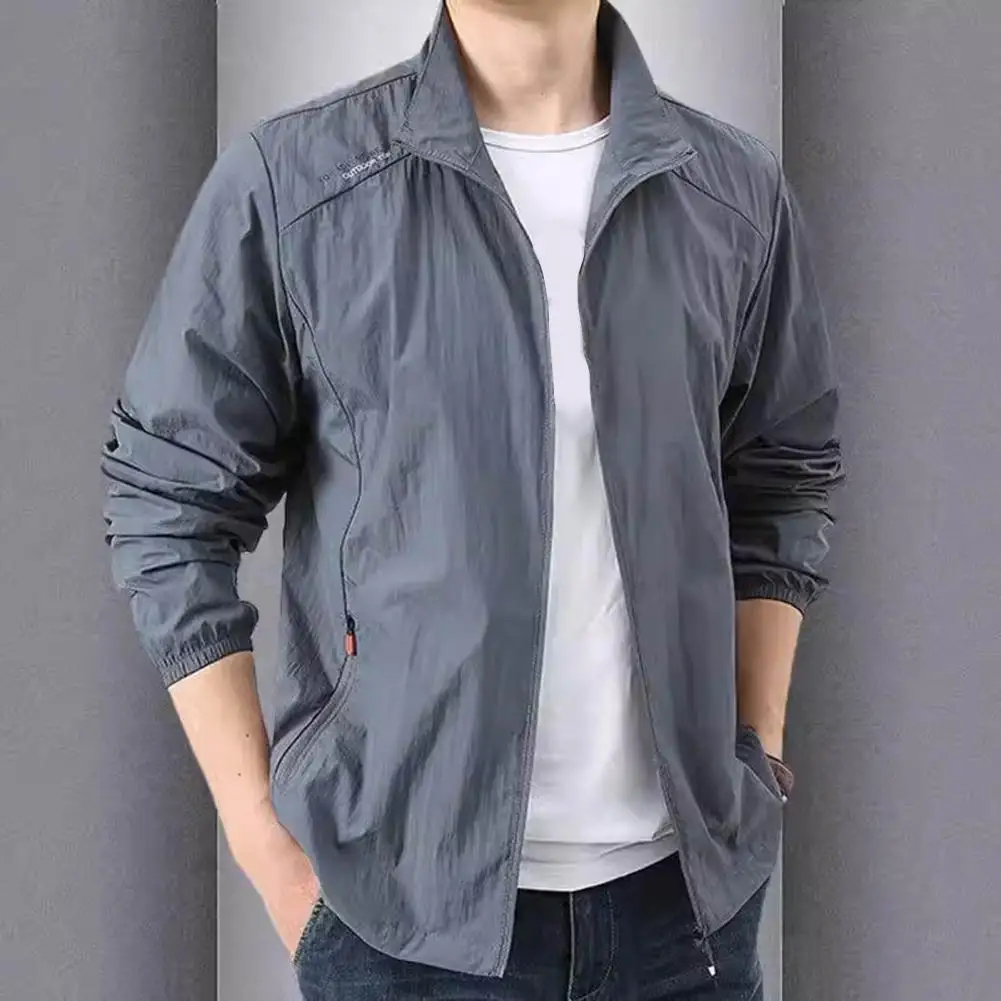 

Men Coat Quick Drying Breathable male Jacket Stand Collar Long Sleeve Pockets Fishing Sport Outwear