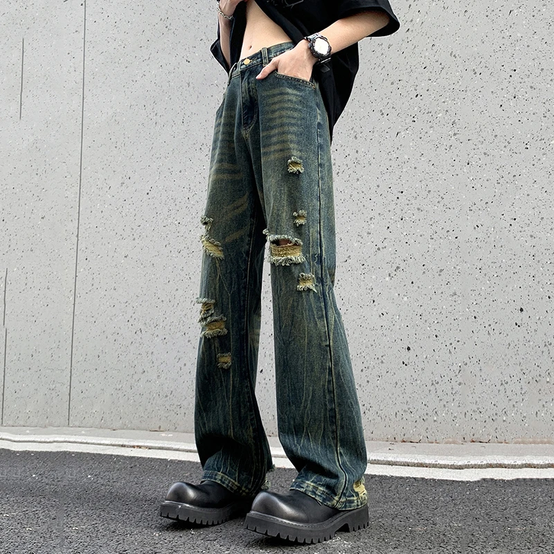 FEWQ High Street Darkwear Нишевые летние мужские джинсы 2024 винтажные прямые брюки