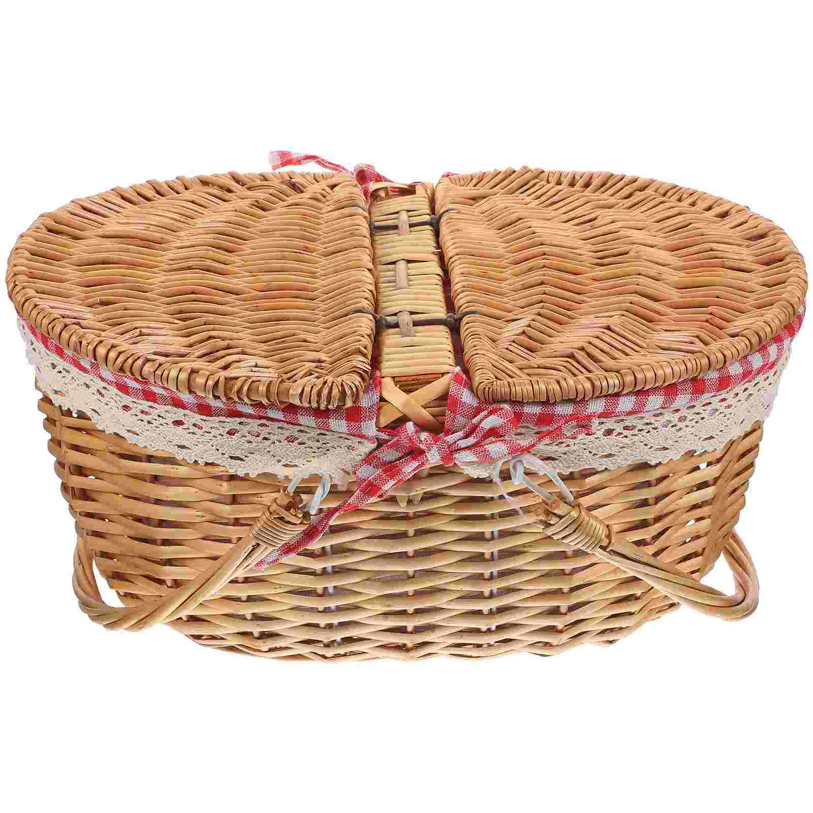 

Picnic Basket Wicker Baskets Gifts Woven Hamper Large Rustic Handles Decorative Home Storage Lid