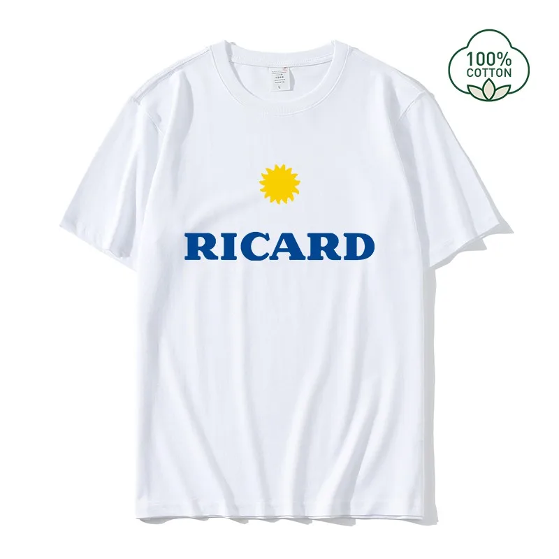

Men Cotton Short-Sleeved T-Shirt Round Neck Trend Letter Ricard Printing Comfortable Breathable Running Sports Couple Wear Tee