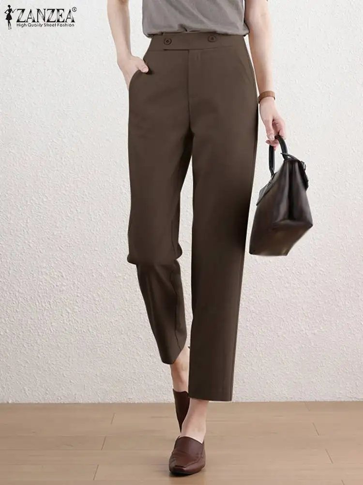 

ZANZEA 2023 Autumn OL Work Trousers Women High Waist Solid Long Harem Pants Casual Office Work Pencil Pantalon Turnip Palazzo