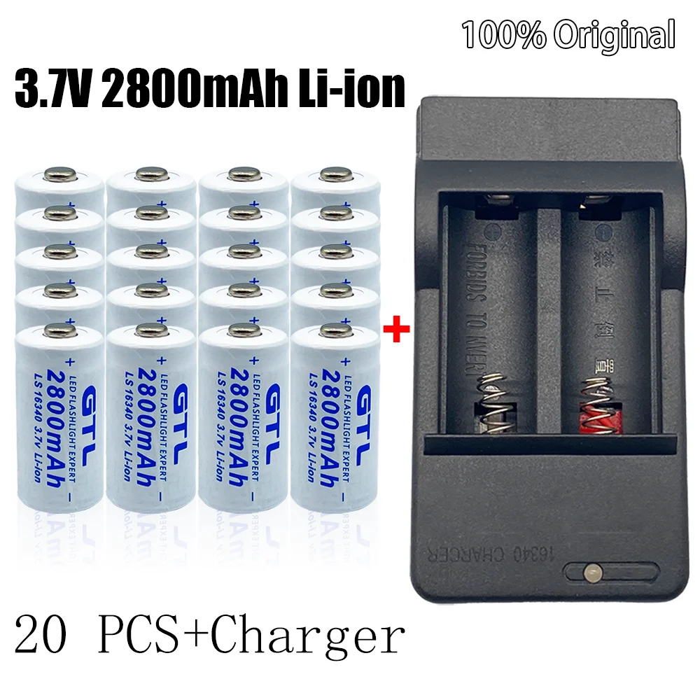 

16340 3.7V 2800mAh Batterie Li-ion Rechargeable pour caméra de sécurité L70 + chargeur,CR123A RCR123 ICR16340, 2 à 20 pièces