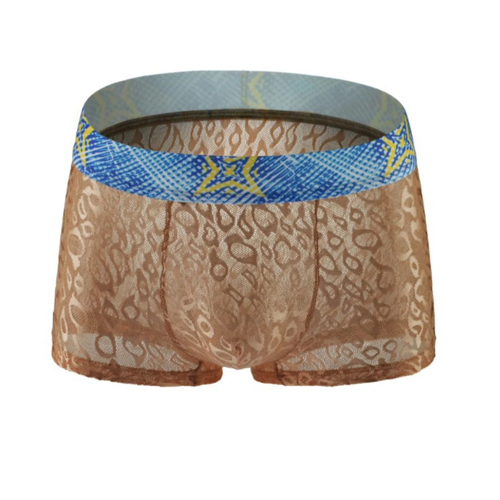 

Summer Breathable Leopard Mesh Sheer Boxer Shorts Men Sexy Low Waist Bulge Pouch Trunks Thin See Through Underwear Underpants A5