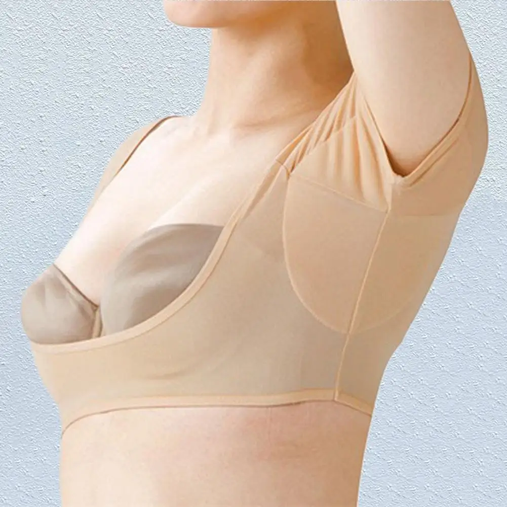 

Women Crop Top Sweat Pads Low Cut Square Collar Navel Exposed Short Sleeve Washable T-shirt Shape Sweat Vest